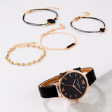 Watch Set Women 5pcs Woman Quartz Wristwatch Leather Ladies Bracelet Luxury Watch - Sellve