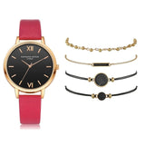 Watch Set Women 5pcs Woman Quartz Wristwatch Leather Ladies Bracelet Luxury Watch - Sellve