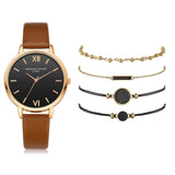 Watch Set Women 5pcs Woman Quartz Wristwatch Leather Ladies Bracelet Luxury Watch - Sellve