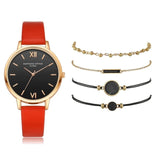 Watch Set Women 5pcs Woman Quartz Wristwatch Leather Ladies Bracelet Luxury Watch - Sellve