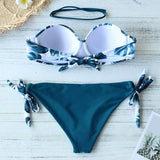 New Leaves Print Bikini Swimsuit Women Push Up Bikini Set Bandeau Swimwear Bathing Suit Brazilian Biquini Female - Sellve