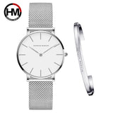 Women Watch 1 set Bracelet Japan Quartz Movement Simple Waterproof Rose Gold Stainless Steel Mesh Ladies watch - Sellve