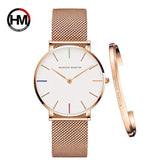 Women Watch 1 set Bracelet Japan Quartz Movement Simple Waterproof Rose Gold Stainless Steel Mesh Ladies watch - Sellve