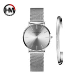 Women Watch 1 set Bracelet Japan Quartz Movement Simple Waterproof Rose Gold Stainless Steel Mesh Ladies watch - Sellve