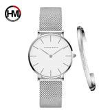 Women Watch 1 set Bracelet Japan Quartz Movement Simple Waterproof Rose Gold Stainless Steel Mesh Ladies watch - Sellve