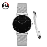 Women Watch 1 set Bracelet Japan Quartz Movement Simple Waterproof Rose Gold Stainless Steel Mesh Ladies watch - Sellve