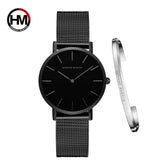 Women Watch 1 set Bracelet Japan Quartz Movement Simple Waterproof Rose Gold Stainless Steel Mesh Ladies watch - Sellve