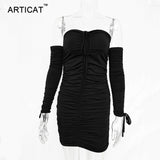 Women Autumn Winter Bandage Dress Sexy Off Shoulder Long Sleeve Slim Elastic Bodycon Party Dresses - Sellve