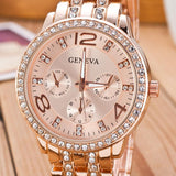 Gold Crystal Geneva Casual Quartz Watch Women Stainless Steel Dress Watches - Sellve