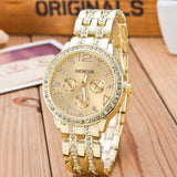 Gold Crystal Geneva Casual Quartz Watch Women Stainless Steel Dress Watches - Sellve