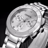 Gold Crystal Geneva Casual Quartz Watch Women Stainless Steel Dress Watches - Sellve