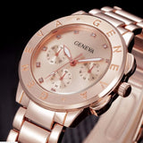 Gold Crystal Geneva Casual Quartz Watch Women Stainless Steel Dress Watches - Sellve