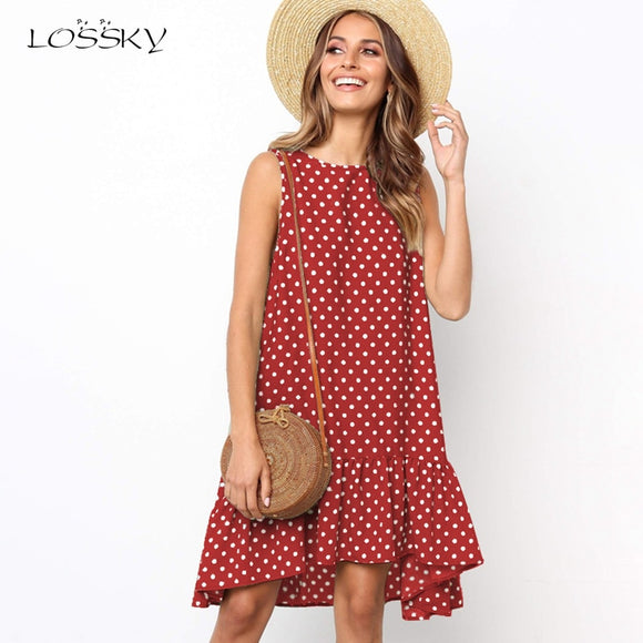 Lossky Women Summer Dress Polka Dot Chiffon Sleeveless Beach Mini Casual Yellow Sundress Plus Size Dress For Women - Sellve