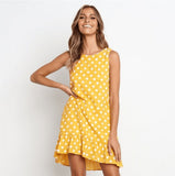 Lossky Women Summer Dress Polka Dot Chiffon Sleeveless Beach Mini Casual Yellow Sundress Plus Size Dress For Women - Sellve