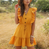 Forefair Sexy Women Dress Ruffle Off Shoulder Tunic High Waist Party V Neck Casual Boho Beach Summer Dress - Sellve