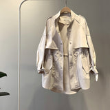 Fashion Trench Coats Female Spring Windbreaker Drawstring Coats Casual Loose Safari Clothes Stand Collar - Sellve