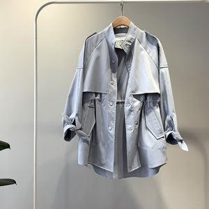 Fashion Trench Coats Female Spring Windbreaker Drawstring Coats Casual Loose Safari Clothes Stand Collar - Sellve