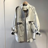 Fashion Trench Coats Female Spring Windbreaker Drawstring Coats Casual Loose Safari Clothes Stand Collar - Sellve