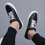 Men Casual Shoes Luxury Brand Fashion Black White Sneakers Men 100% COw Leather Breathable Soft Walking Footwear - Sellve