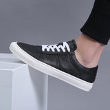 Men Casual Shoes Luxury Brand Fashion Black White Sneakers Men 100% COw Leather Breathable Soft Walking Footwear - Sellve