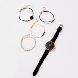 Watch Set Women 5pcs Woman Quartz Wristwatch Leather Ladies Bracelet Luxury Watch - Sellve