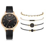 Watch Set Women 5pcs Woman Quartz Wristwatch Leather Ladies Bracelet Luxury Watch - Sellve