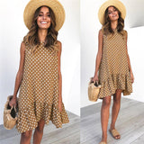 Wave Point Dress Ruffle Women Spring Summer Street Sexy Casual Slim Thin Beach Party O Neck Mini Polka Dot Dress - Sellve