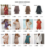 Women Vintage Long Beach Dress Loose Long Sleeve V-neck A-line Sexy Party Dress - Sellve