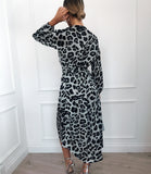 Women Vintage Long Beach Dress Loose Long Sleeve V-neck A-line Sexy Party Dress - Sellve