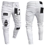 3 Styles Men Stretchy Ripped Skinny Biker Embroidery Print Jeans Destroyed Hole Taped Slim Fit Denim Scratched High Quality Jean - Sellve