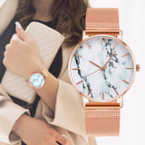 Fashion Rose Gold Mesh Band Creative Marble Female Wrist Watch Luxury Women Quartz Watches - Sellve