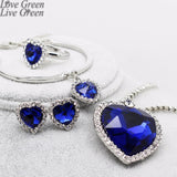 fashion Necklace Earrings darkblue Austrian Crystal rhinestones ocean blue heart Pendant women Jewelry sets - Sellve