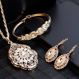 Gold Color Arabic Necklace Earring Cuff Bracelet Women Ethnic Wedding Jewelry Sets - Sellve