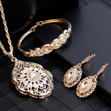 Gold Color Arabic Necklace Earring Cuff Bracelet Women Ethnic Wedding Jewelry Sets - Sellve