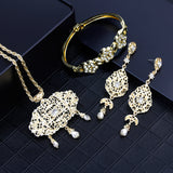 Gold Color Arabic Necklace Earring Cuff Bracelet Women Ethnic Wedding Jewelry Sets - Sellve