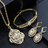 Gold Color Arabic Necklace Earring Cuff Bracelet Women Ethnic Wedding Jewelry Sets - Sellve