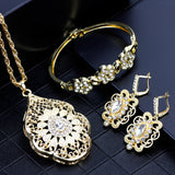 Gold Color Arabic Necklace Earring Cuff Bracelet Women Ethnic Wedding Jewelry Sets - Sellve