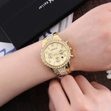 Gold Crystal Geneva Casual Quartz Watch Women Stainless Steel Dress Watches - Sellve