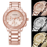 Gold Crystal Geneva Casual Quartz Watch Women Stainless Steel Dress Watches - Sellve