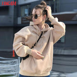 Women fleece hoodie sweatshirts winter japanese fashion Oversize ladies pullovers warm pocket hooded jacket - Sellve