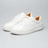 Fashion White Split Leather Women Chunky Sneakers White Shoes - Sellve