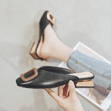 Women Pumps Slippers Slip on Mules Low Heel Casual Shoes - Sellve