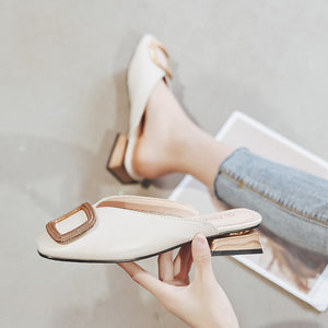 Women Pumps Slippers Slip on Mules Low Heel Casual Shoes - Sellve