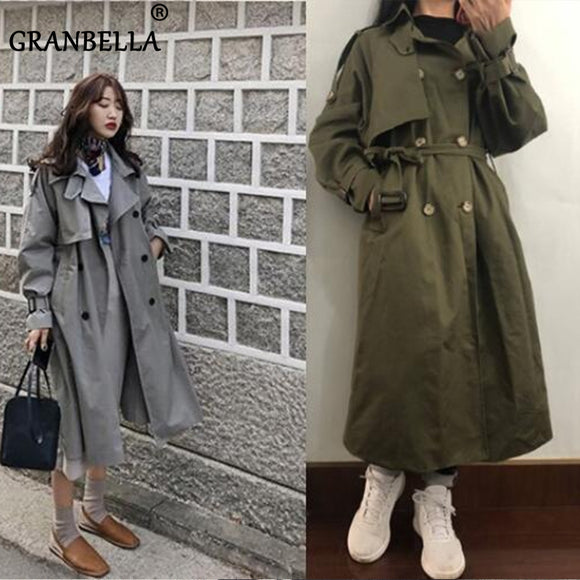 Fashion Fall Winter casual cotton trench coat with sashes oversize vintage long coats overcoats - Sellve