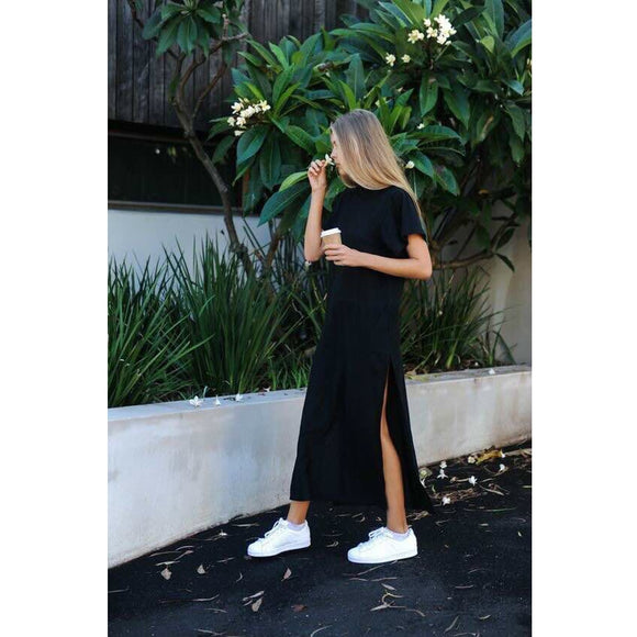 Maxi T Shirt Dress Women Summer Casual Beach Sexy Party Vintage Bodycon Wrap Cotton Split Black Long Dresses Robes Plus Size - Sellve