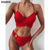 One Shoulder Bikinis Swimsuits High Waist Swimwear Women 2020 Black Bathing Suits Ring Beachwear - Sellve