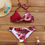 Sexy Push Up Bikinis Set Swimwear Women Swimsuits Bathing Suit Women Halter biquini Leaf Print Beach Wear Bikini - Sellve