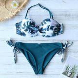 New Leaves Print Bikini Swimsuit Women Push Up Bikini Set Bandeau Swimwear Bathing Suit Brazilian Biquini Female - Sellve