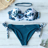 New Leaves Print Bikini Swimsuit Women Push Up Bikini Set Bandeau Swimwear Bathing Suit Brazilian Biquini Female - Sellve