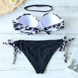 New Leaves Print Bikini Swimsuit Women Push Up Bikini Set Bandeau Swimwear Bathing Suit Brazilian Biquini Female - Sellve